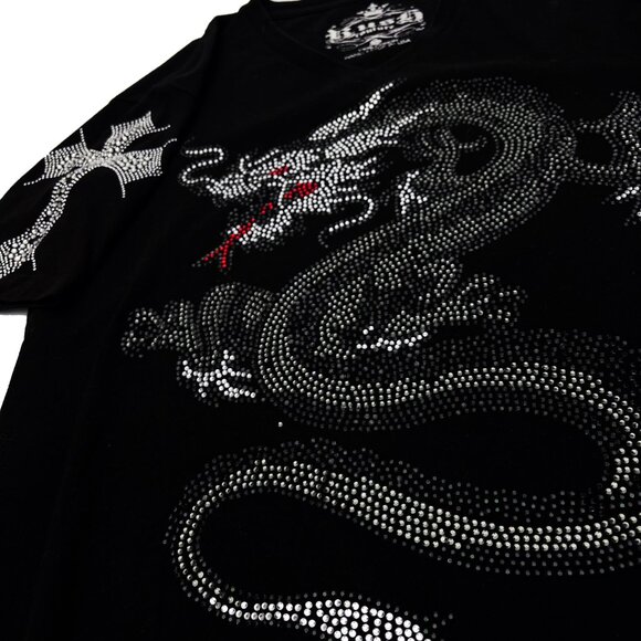 Rush Couture Rhinestone Dragon Cross Embellished Black Jewel T-Shirt Mens S - Picture 3 of 5